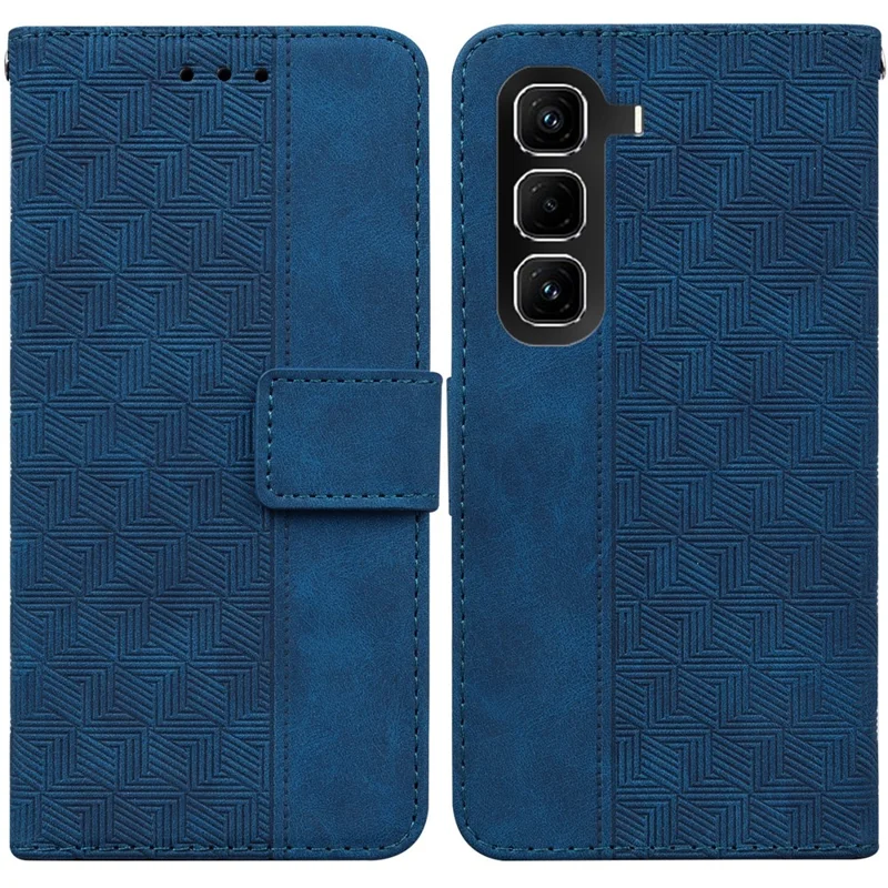 For Infinix Hot 50 Pro 4G Case Geometry Pattern Leather Wallet Phone Cover with Wrist Strap - Blue