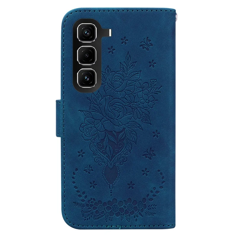 Для Infinix Hot 50 Pro 4G Чехол Бабочка Цветочный Оттиск PU Кожаный Бумажник Чехол для Телефона со Ремешком - Синий