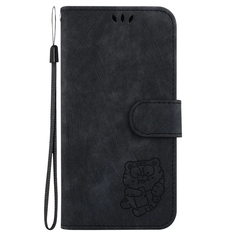 For Infinix Hot 50 Pro 4G Wallet Case Tiger Imprint Leather Shockproof Phone Cover with Wrist Strap - Black