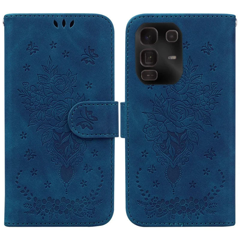 For Infinix Note 50 Pro+ 5G Case Butterfly Flower Imprint PU Leather Wallet Phone Cover with Strap - Blue