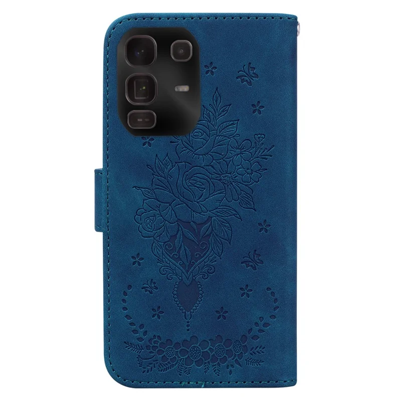 For Infinix Note 50 Pro+ 5G Case Butterfly Flower Imprint PU Leather Wallet Phone Cover with Strap - Blue