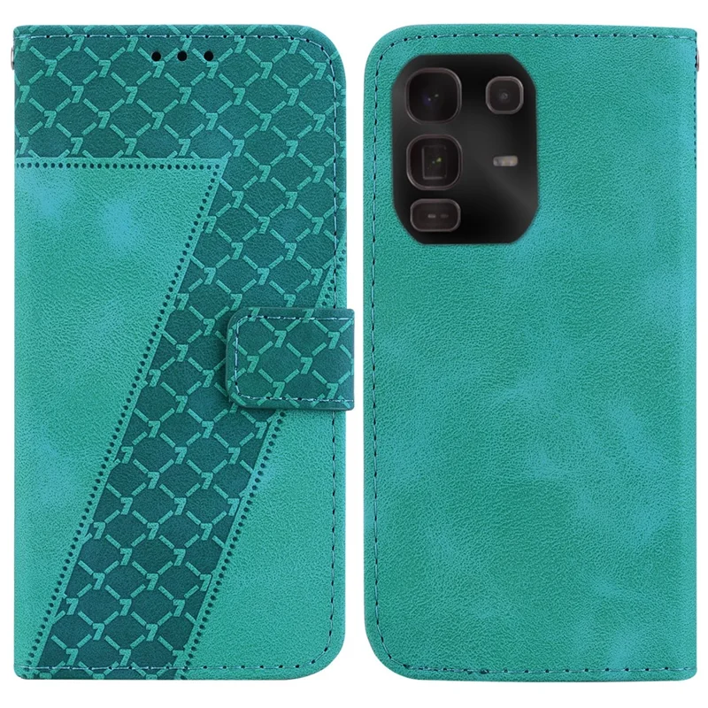 For Infinix Note 50 Pro+ 5G Stand Case 7-Shaped Pattern Imprint Leather Phone Cover with Strap - Green