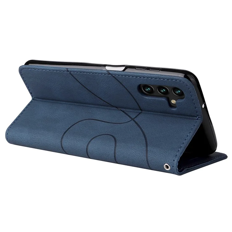 Чехол для сотового телефона Samsung Galaxy A14 5G / A14 4G KT Leather Series-1 Dual-color Splicing PU Leather Phone Case Stand Wallet with Strap - Blue