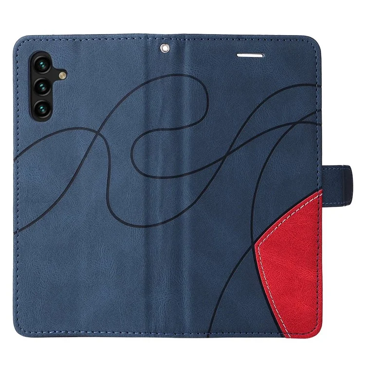 Чехол для сотового телефона Samsung Galaxy A14 5G / A14 4G KT Leather Series-1 Dual-color Splicing PU Leather Phone Case Stand Wallet with Strap - Blue