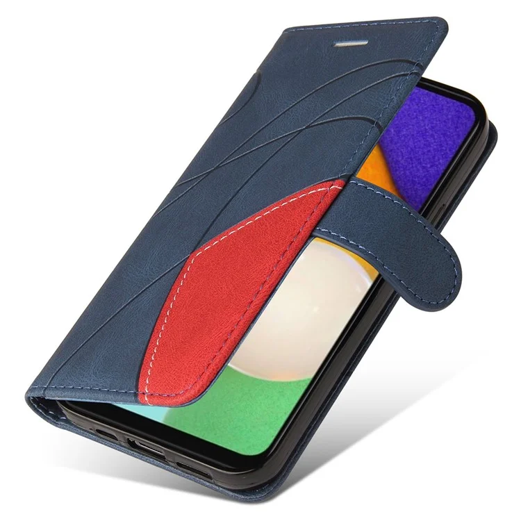 Чехол для сотового телефона Samsung Galaxy A14 5G / A14 4G KT Leather Series-1 Dual-color Splicing PU Leather Phone Case Stand Wallet with Strap - Blue