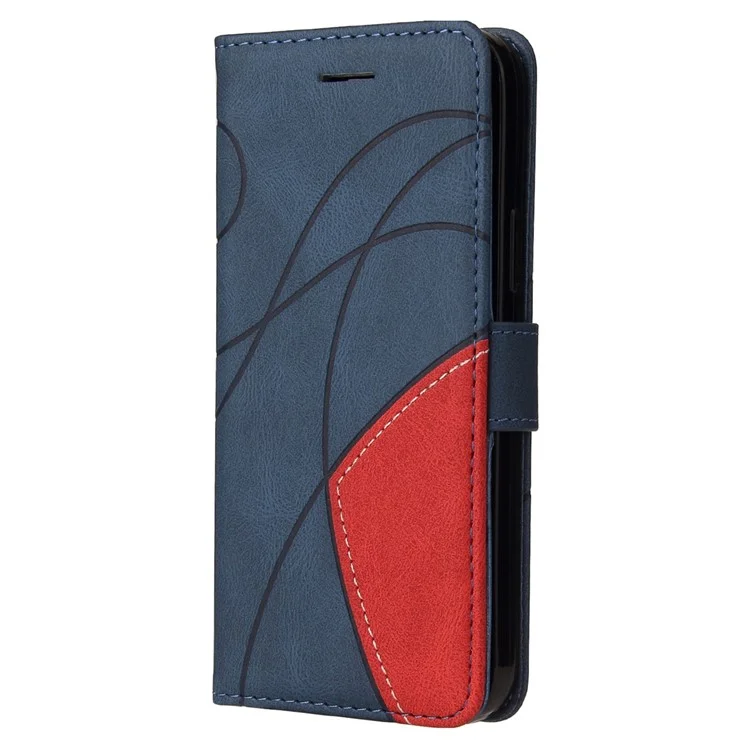 Чехол для сотового телефона Samsung Galaxy A14 5G / A14 4G KT Leather Series-1 Dual-color Splicing PU Leather Phone Case Stand Wallet with Strap - Blue