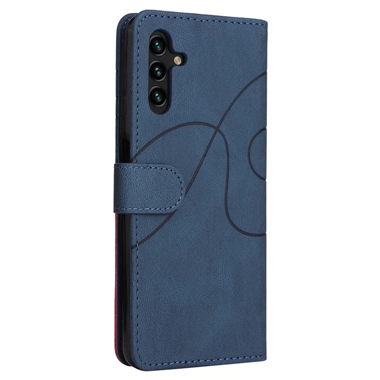 Чехол для сотового телефона Samsung Galaxy A14 5G / A14 4G KT Leather Series-1 Dual-color Splicing PU Leather Phone Case Stand Wallet with Strap - Blue