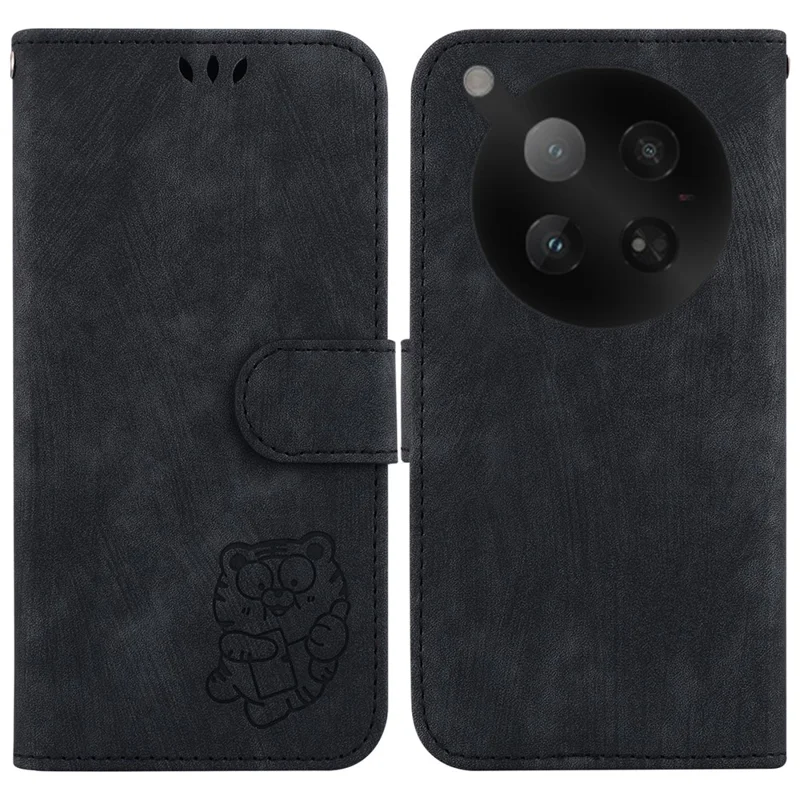 For Infinix Zero 40 4G Wallet Case Tiger Imprint Leather Shockproof Phone Cover with Wrist Strap - Black