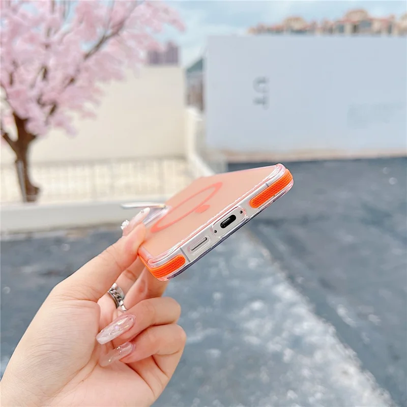 For Samsung Galaxy A55 5G Magnetic Case TPU Acrylic Phone Back Cover with Lens Film and Kickstand - Orange