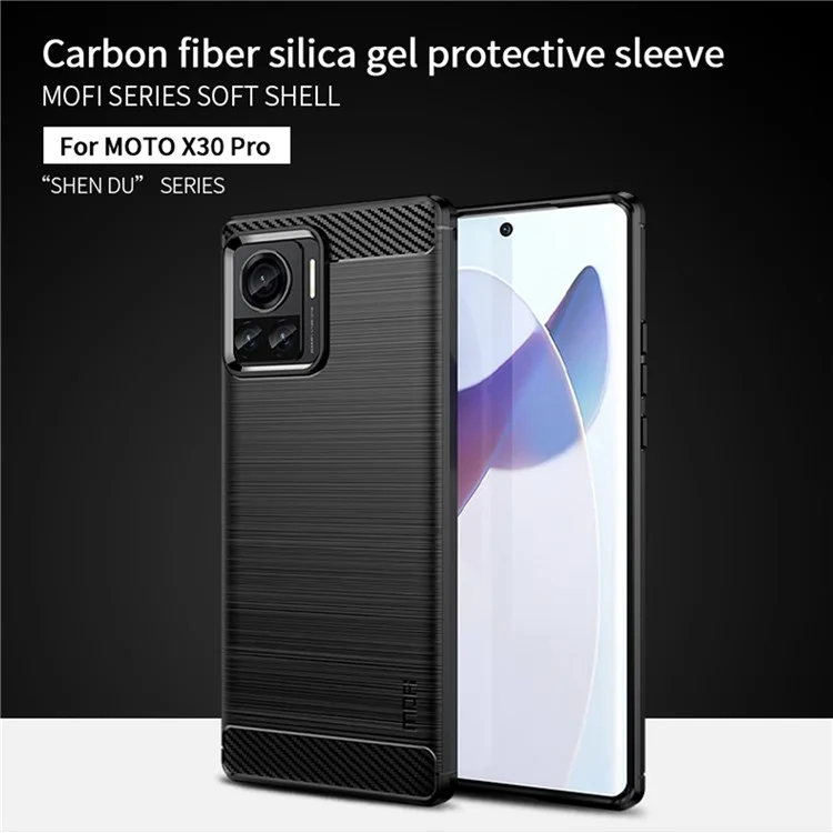 MOFI JK TPU Serie-1 para Motorola Moto X30 Pro 5G / Edge 30 Ultra 5G / Edge X Superficie cepillada Funda flexible de TPU Textura de fibra de carbono Cubierta antirrotura del teléfono - Negro