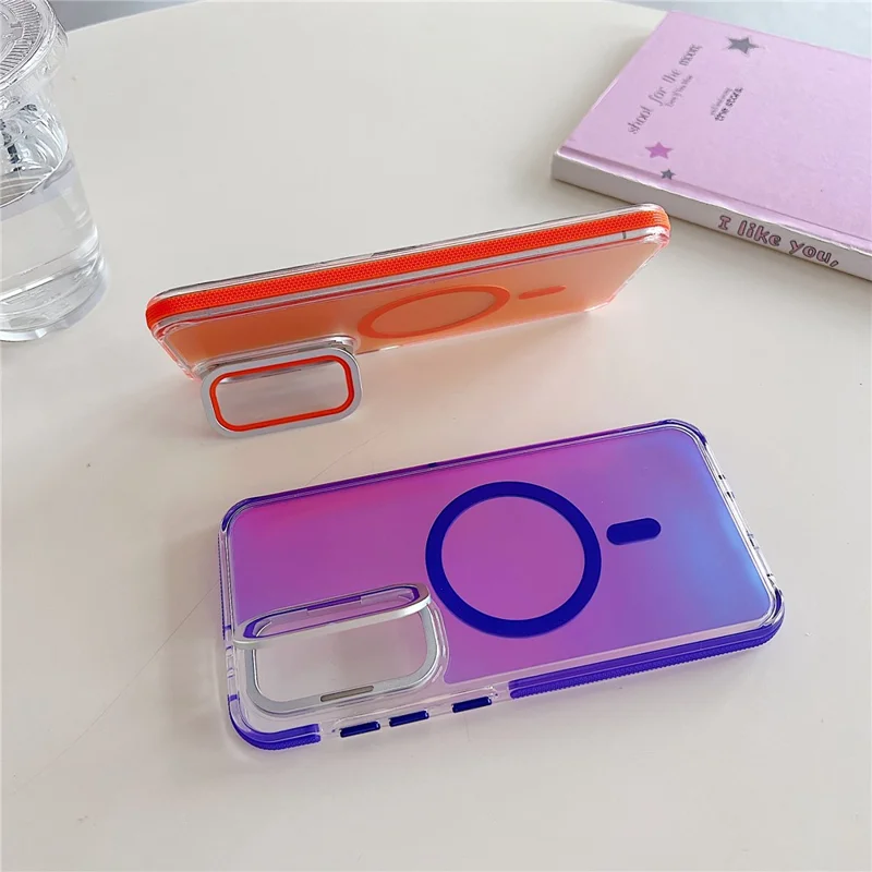 Pour Samsung Galaxy S24 FE Étui Magnétique TPU Acrylique avec Protection d'Objectif et Support - Orange
