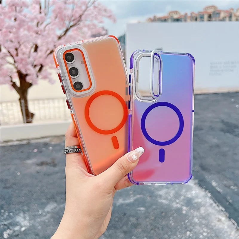 Pour Samsung Galaxy S24 FE Étui Magnétique TPU Acrylique avec Protection d'Objectif et Support - Orange