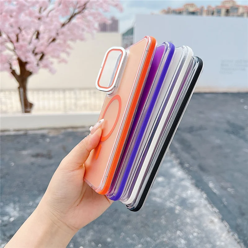 Pour Samsung Galaxy S24 FE Étui Magnétique TPU Acrylique avec Protection d'Objectif et Support - Orange