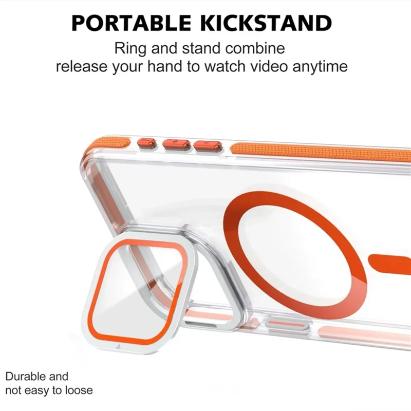 Capa para iPhone 16 Pro Max Compatível com MagSafe, TPU Acrílico Transparente com Proteção de Lente e Suporte - Laranja