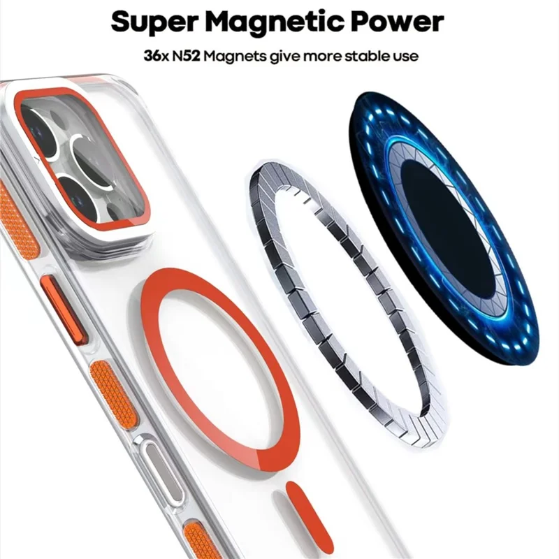 Capa para iPhone 16 Pro Max Compatível com MagSafe, TPU Acrílico Transparente com Proteção de Lente e Suporte - Laranja