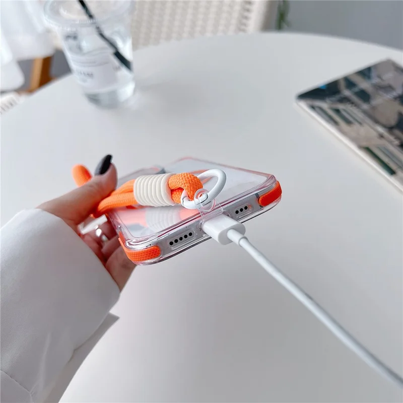 Capa para iPhone 16 Pro Max Compatível com MagSafe, TPU Acrílico Transparente com Proteção de Lente e Suporte - Laranja