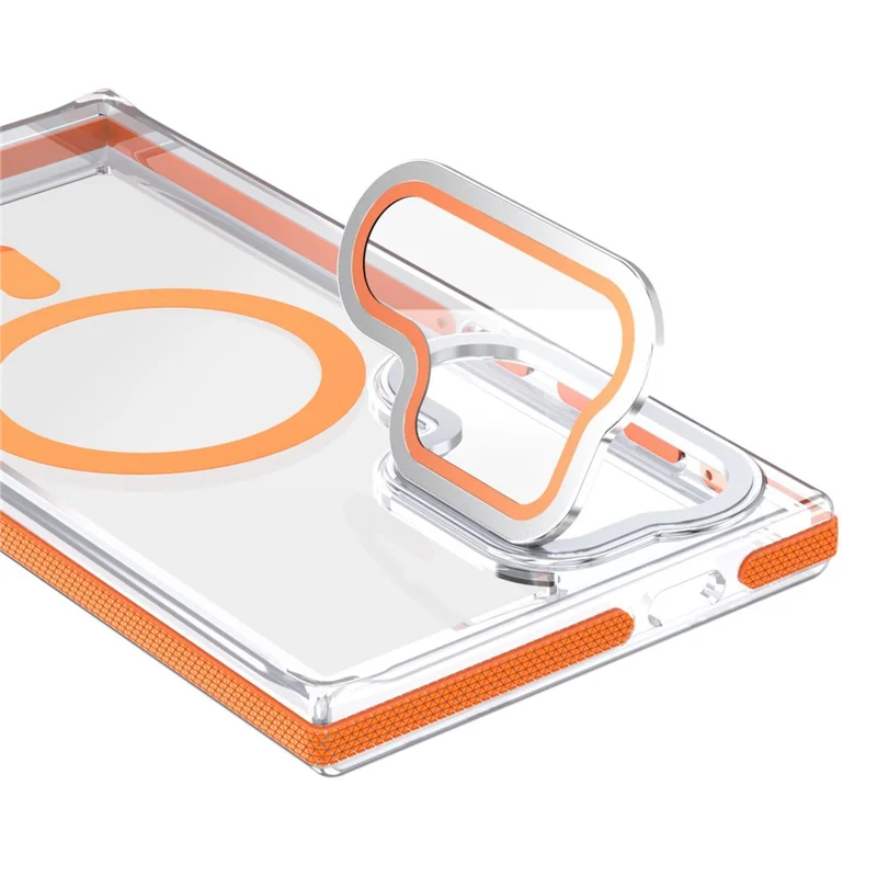 Pour Samsung Galaxy S24 Ultra Étui magnétique Coque de téléphone en TPU acrylique transparente avec protecteur d'objectif Support - Orange