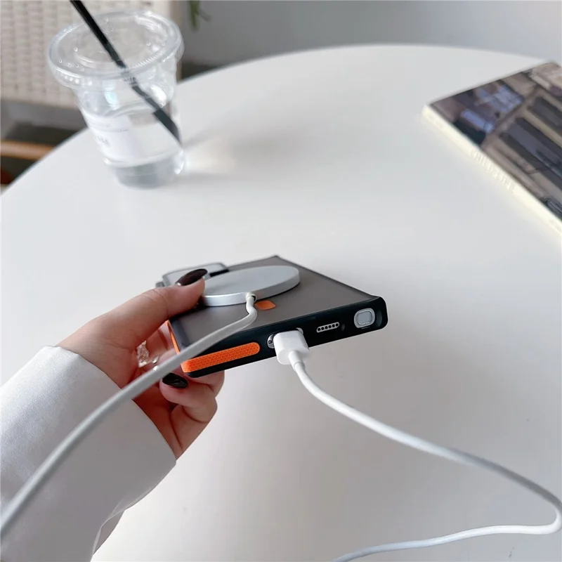 For Samsung Galaxy S25 Ultra Magnetic Case Skin-Touch TPU Acrylic Phone Back Cover with Lens Protector Kickstand - Orange