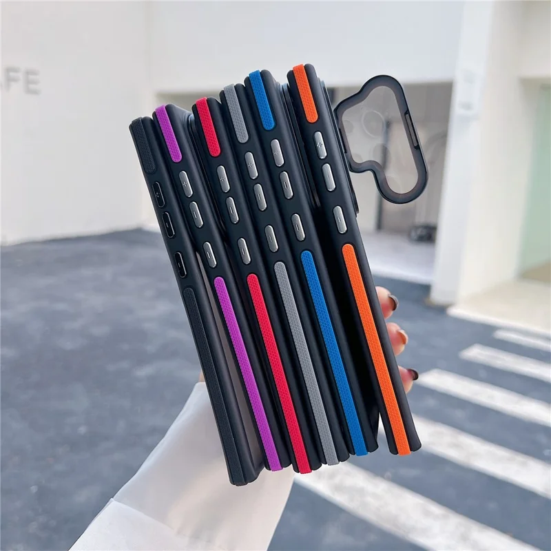 For Samsung Galaxy S24 Ultra Magnetic Case Skin-Touch TPU Acrylic Phone Back Cover with Lens Protector Kickstand - Orange