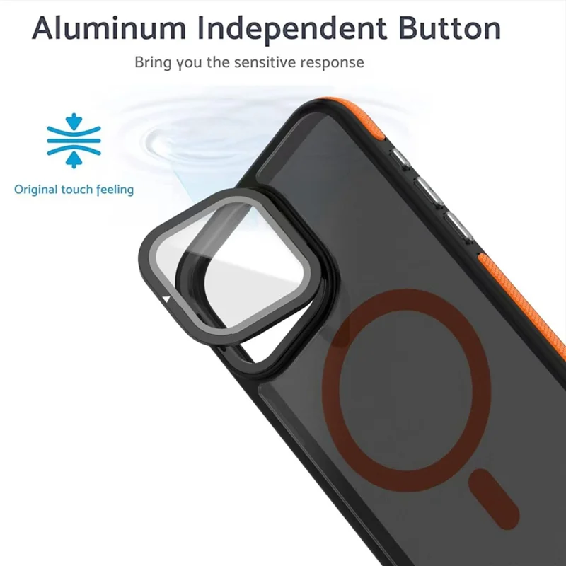 For iPhone 16 Pro Magnetic Case Skin-Touch TPU Acrylic Phone Back Cover with Lens Protector Kickstand - Orange