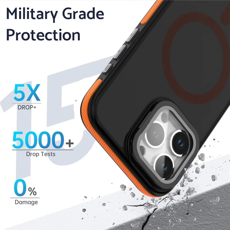 For iPhone 16 Pro Magnetic Case Skin-Touch TPU Acrylic Phone Back Cover with Lens Protector Kickstand - Orange