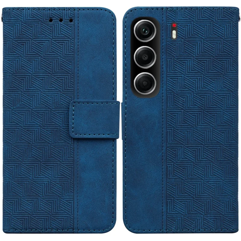 Per TECNO Camon 40 4G Custodia Motivo geometrico Portafoglio in pelle Custodia per telefono con cinturino da polso - Blu