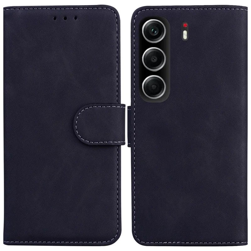 For TECNO Camon 40 4G Case Solid Color Leather Wallet Phone Cover - Black