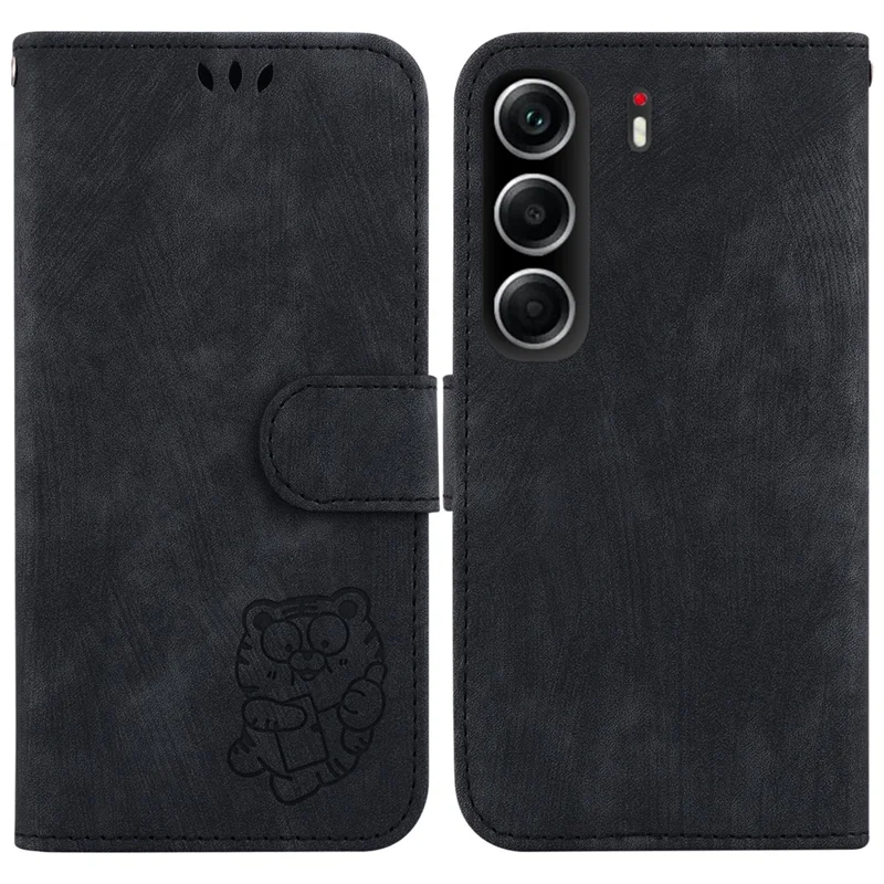 Чехол-кошелек для TECNO Camon 40 4G с отпечатком тигра, кожаный, противоударный, с ремешком для запястья - Черный