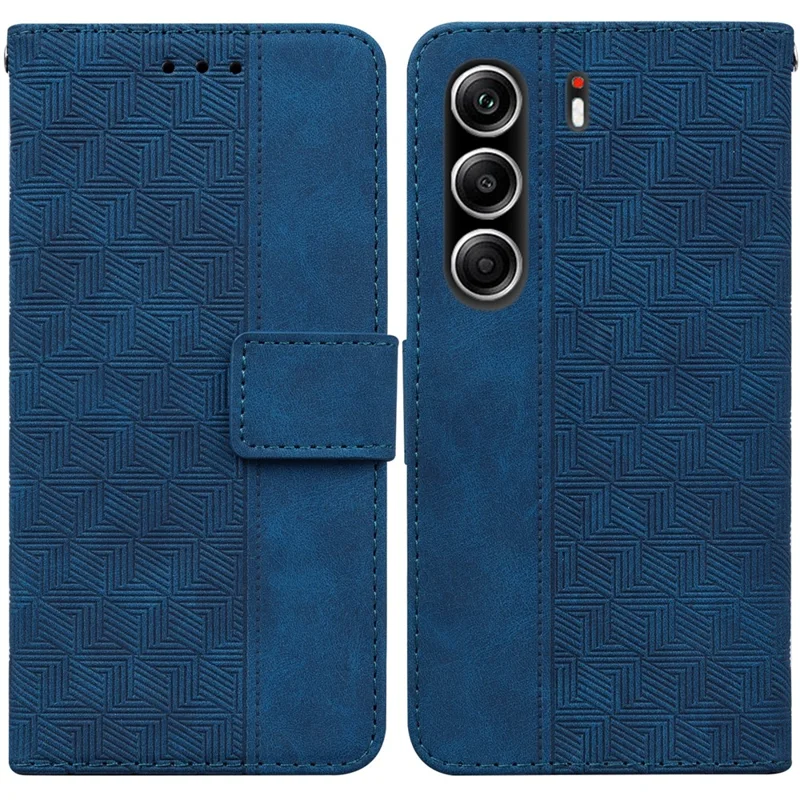 Für TECNO Camon 40 Pro 5G / 4G Hülle Geometrisches Muster Leder Brieftasche Handyhülle mit Handschlaufe - Blau
