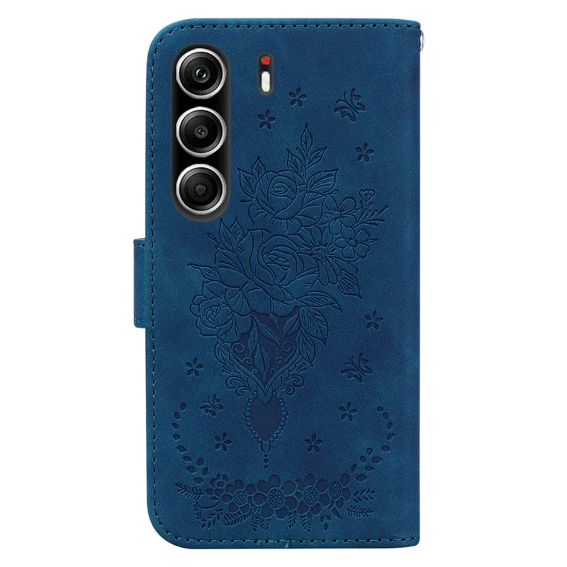 Cover per TECNO Camon 40 Pro 5G / 4G con Farfalla e Fiori Stampati in Pelle PU con Portafogli e Cinturino - Blu