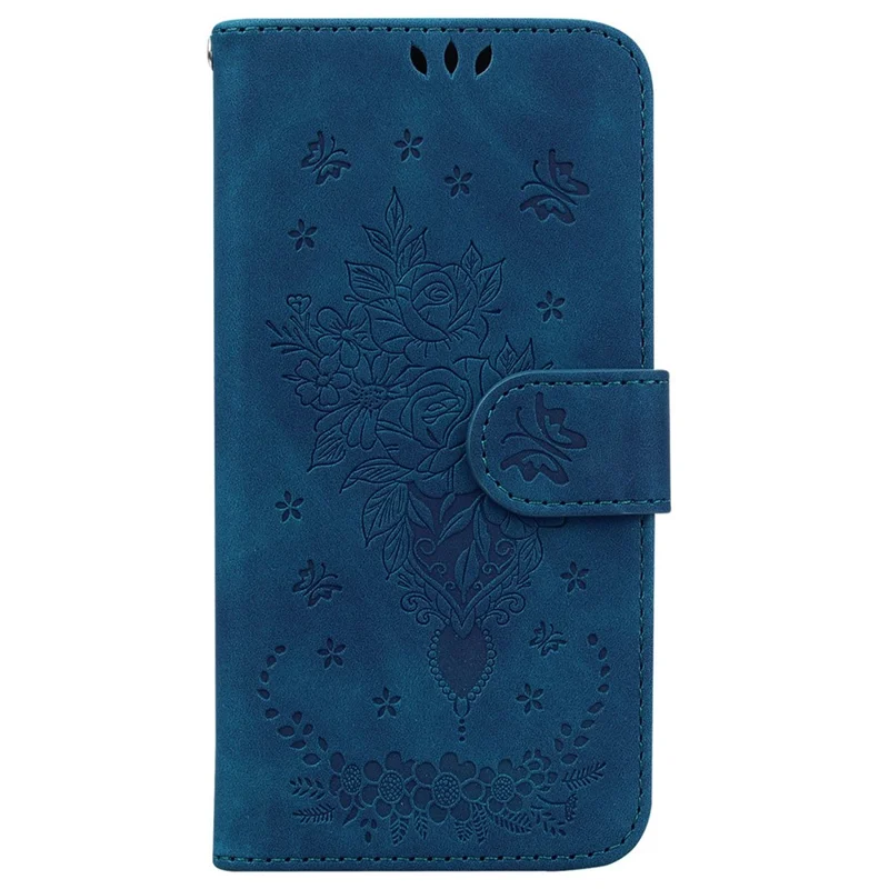 Funda para TECNO Spark 30 4G con Diseño de Mariposa y Flores, de Piel Sintética con Cartera y Correa - Azul