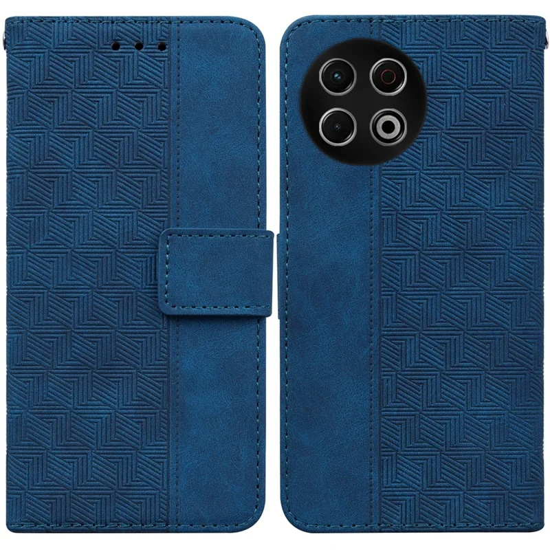 For TECNO Spark 30 Pro 4G Case Geometry Pattern Leather Wallet Phone Cover with Wrist Strap - Blue