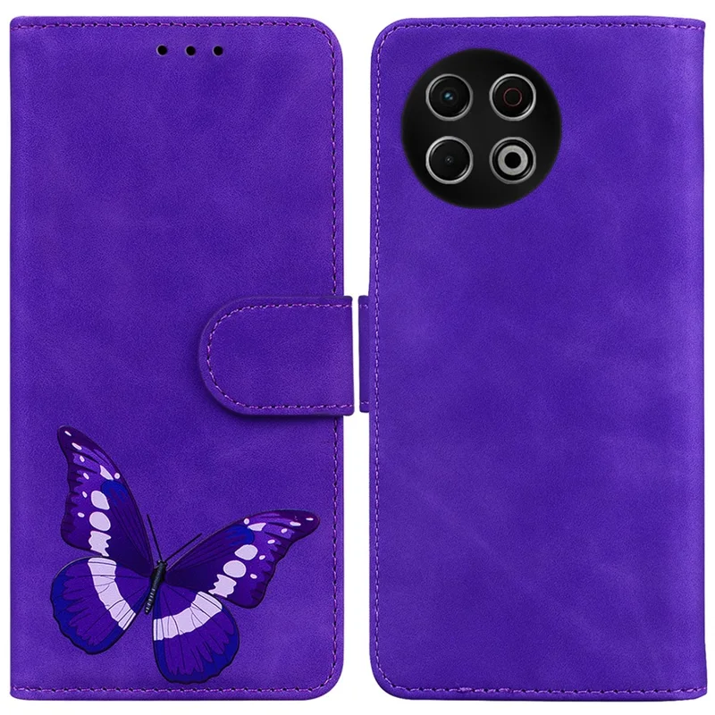 Für TECNO Spark 30 Pro 4G Standhülle aus Kunstleder mit Schmetterlings-Muster - Lila