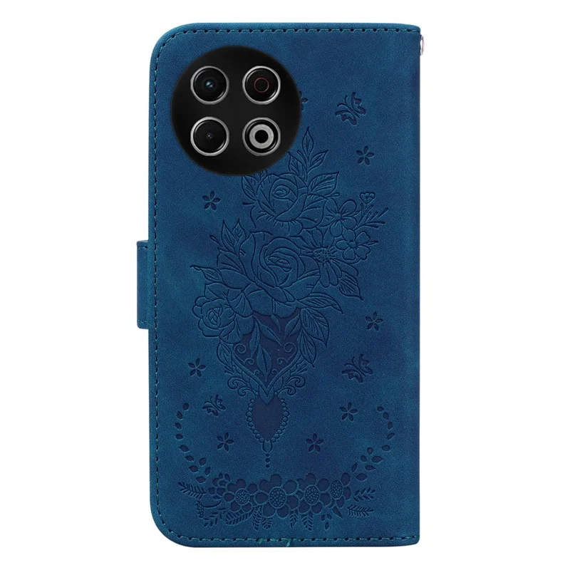 Für TECNO Spark 30 Pro 4G Hülle Schmetterling Blume Prägung PU-Leder Geldbörse Handyhülle mit Trageriemen - Blau