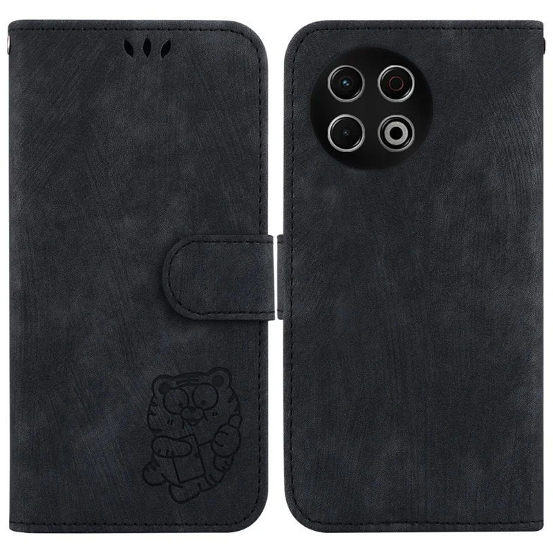 Für TECNO Spark 30 Pro 4G Geldbörsen-Hülle mit Tigermuster aus Leder, stoßfest, mit Handschlaufe - Schwarz