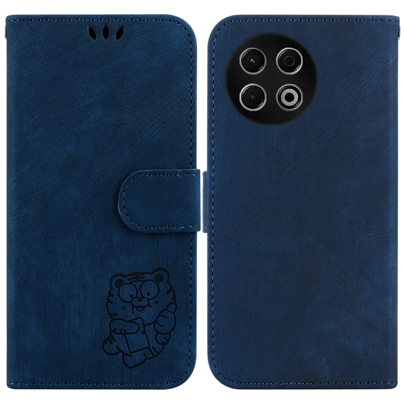 For TECNO Spark 30 Pro 4G Wallet Case Tiger Imprint Leather Shockproof Phone Cover with Wrist Strap - Dark Blue