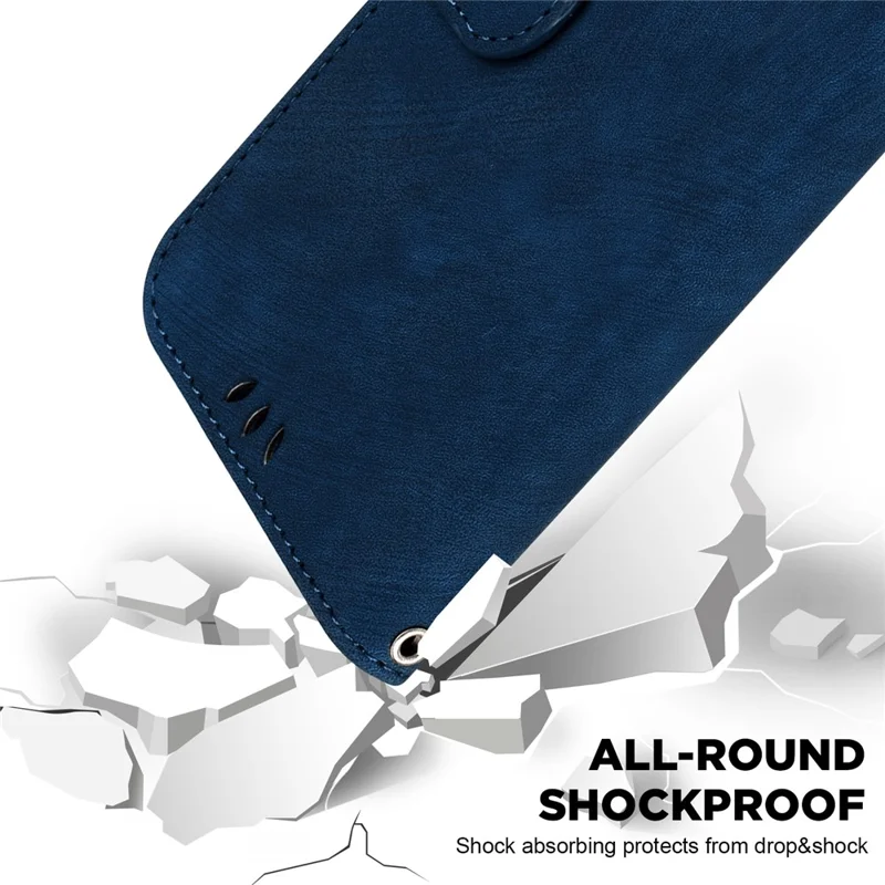 For TECNO Spark 30 Pro 4G Wallet Case Tiger Imprint Leather Shockproof Phone Cover with Wrist Strap - Dark Blue