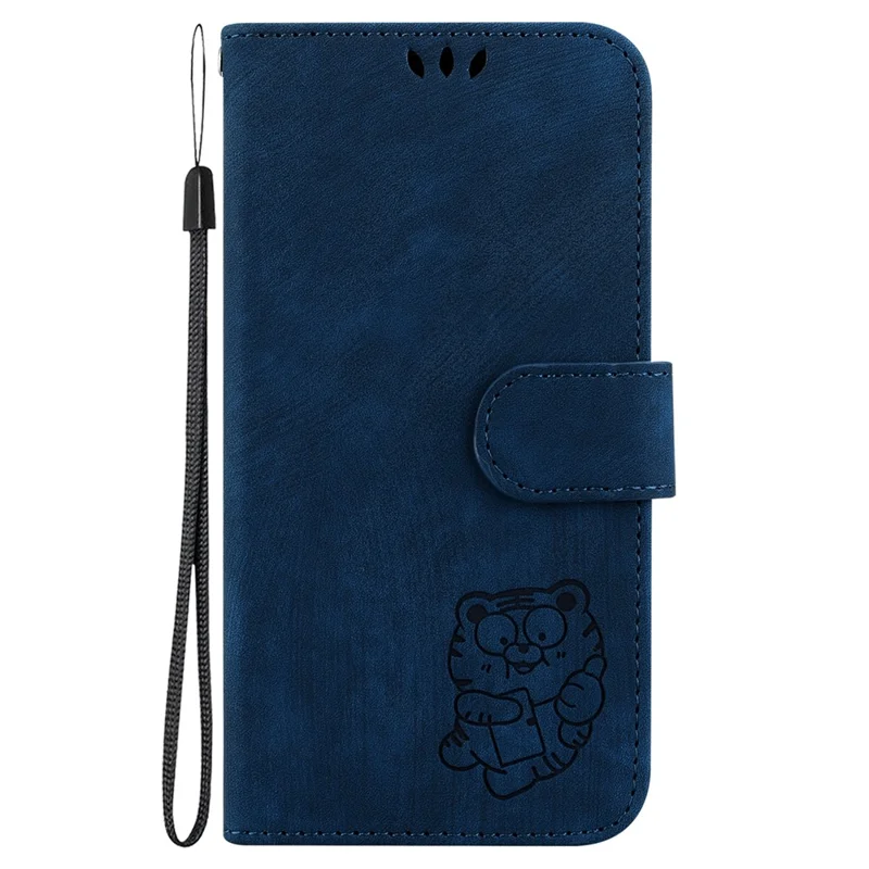 For TECNO Spark 30 Pro 4G Wallet Case Tiger Imprint Leather Shockproof Phone Cover with Wrist Strap - Dark Blue