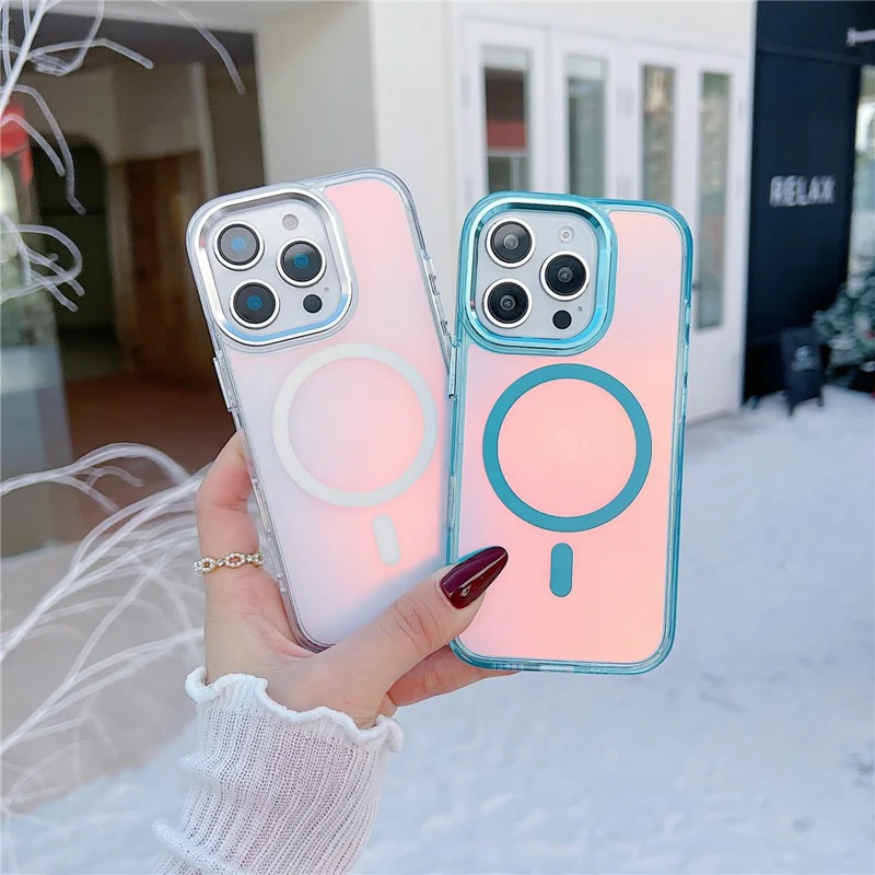 For iPhone 16 Pro Max Case Compatible with MagSafe Color Changing TPU Phone Back Cover - White