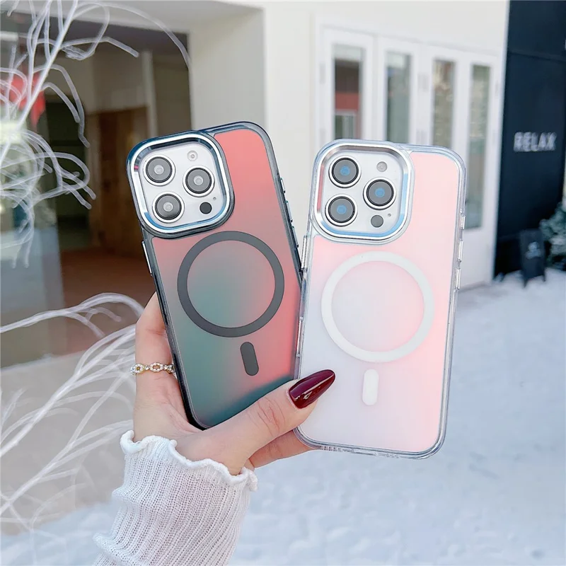 For iPhone 16 Pro Max Case Compatible with MagSafe Color Changing TPU Phone Back Cover - White