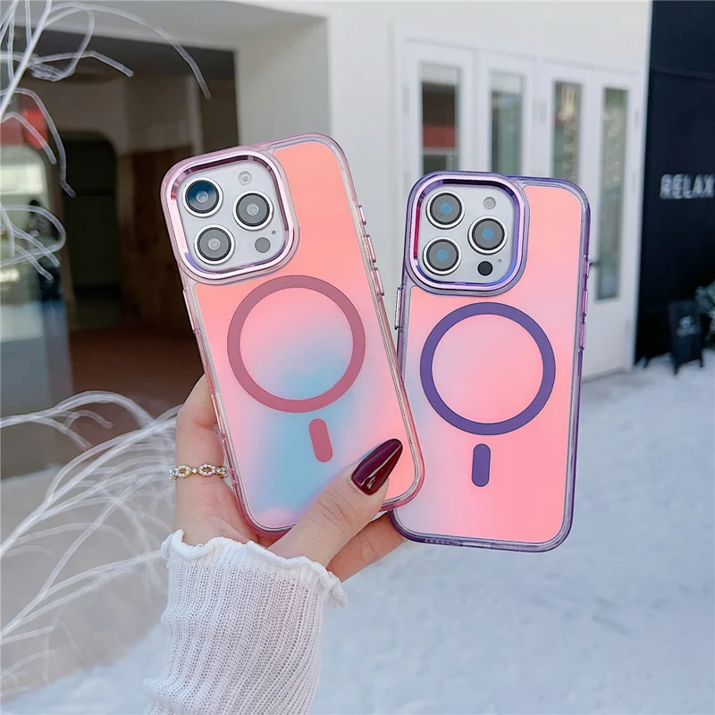 For iPhone 16 Pro Max Case Compatible with MagSafe Color Changing TPU Phone Back Cover - White