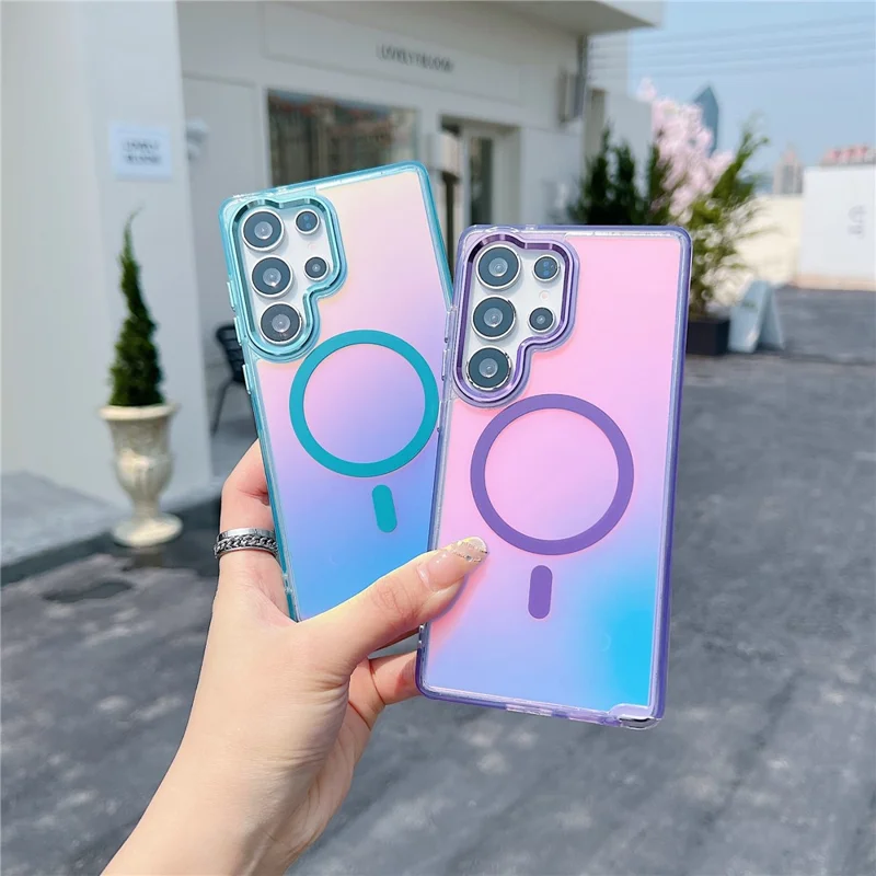 For Samsung Galaxy S25 Ultra Case Compatible with MagSafe Color Changing TPU Phone Back Cover - Purple