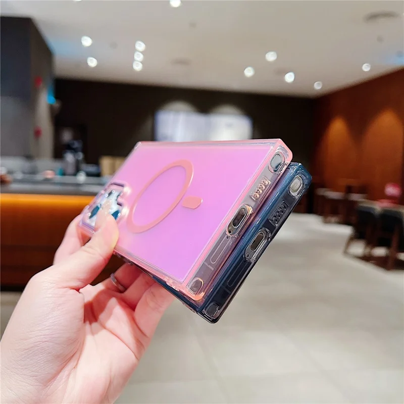 For Samsung Galaxy S24 Ultra Case Compatible with MagSafe Color Changing TPU Phone Back Cover - Pink