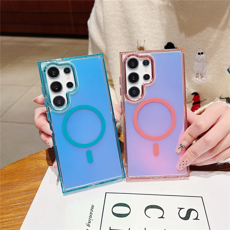 For Samsung Galaxy S24 Ultra Case Compatible with MagSafe Color Changing TPU Phone Back Cover - Pink