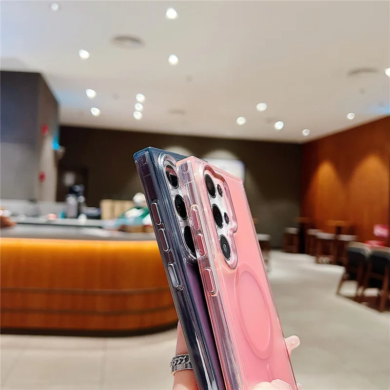For Samsung Galaxy S24 Ultra Case Compatible with MagSafe Color Changing TPU Phone Back Cover - Pink