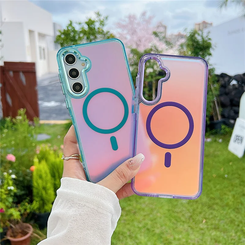 For Samsung Galaxy A55 5G Magnetic Case Color Changing TPU Phone Back Cover - Black