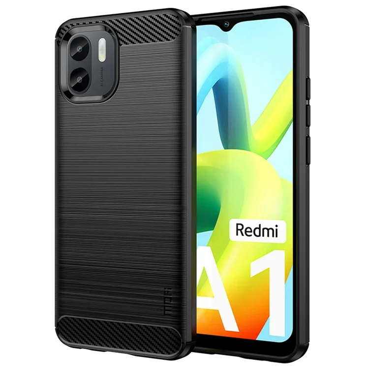 MOFI JK TPU Series-1 para Xiaomi Redmi A1 4G / A2 4G Funda de teléfono con superficie antiarañazos de textura de fibra de carbono Soft TPU Back Cover - Negro