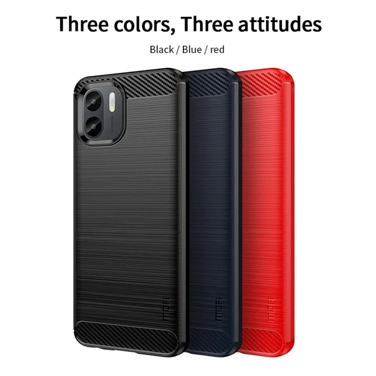 MOFI JK TPU Series-1 para Xiaomi Redmi A1 4G / A2 4G Funda de teléfono con superficie antiarañazos de textura de fibra de carbono Soft TPU Back Cover - Negro