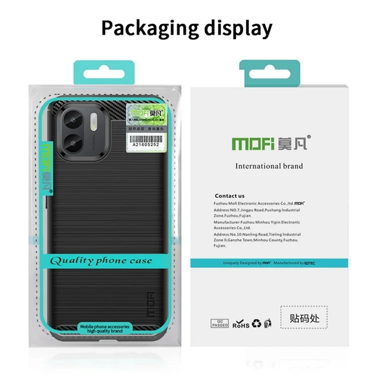 MOFI JK TPU Series-1 para Xiaomi Redmi A1 4G / A2 4G Funda de teléfono con superficie antiarañazos de textura de fibra de carbono Soft TPU Back Cover - Negro
