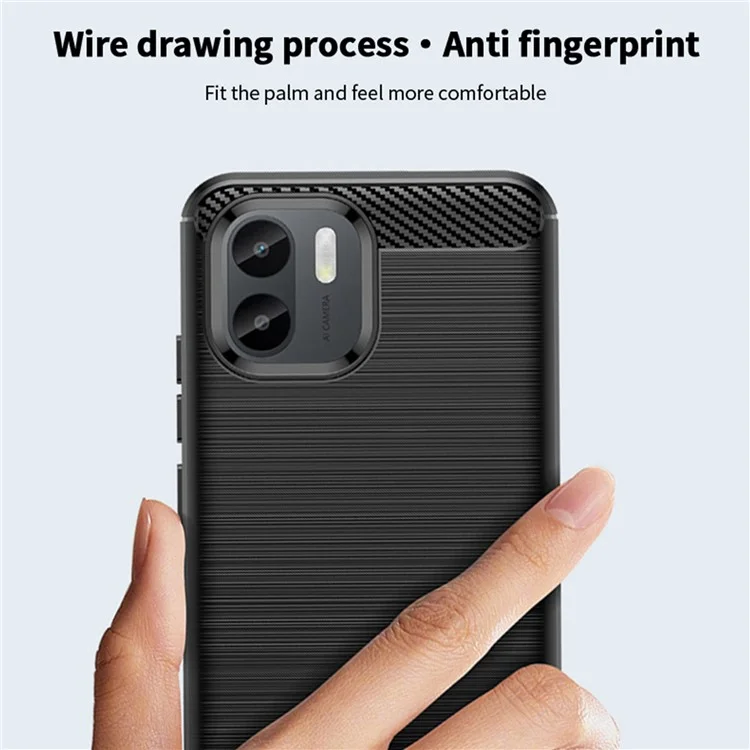 MOFI JK TPU Series-1 para Xiaomi Redmi A1 4G / A2 4G Funda de teléfono con superficie antiarañazos de textura de fibra de carbono Soft TPU Back Cover - Negro